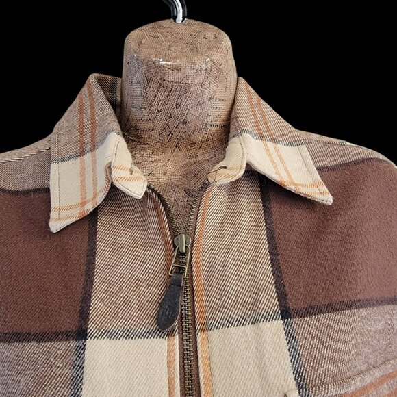Lauren Ralph Lauren  Plaid Flannel Long Shacket Brown/Beige Front Zipper - Picture 10 of 16
